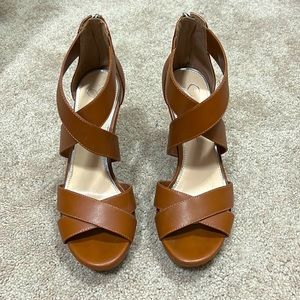 Jessica Simpson cognac wedges